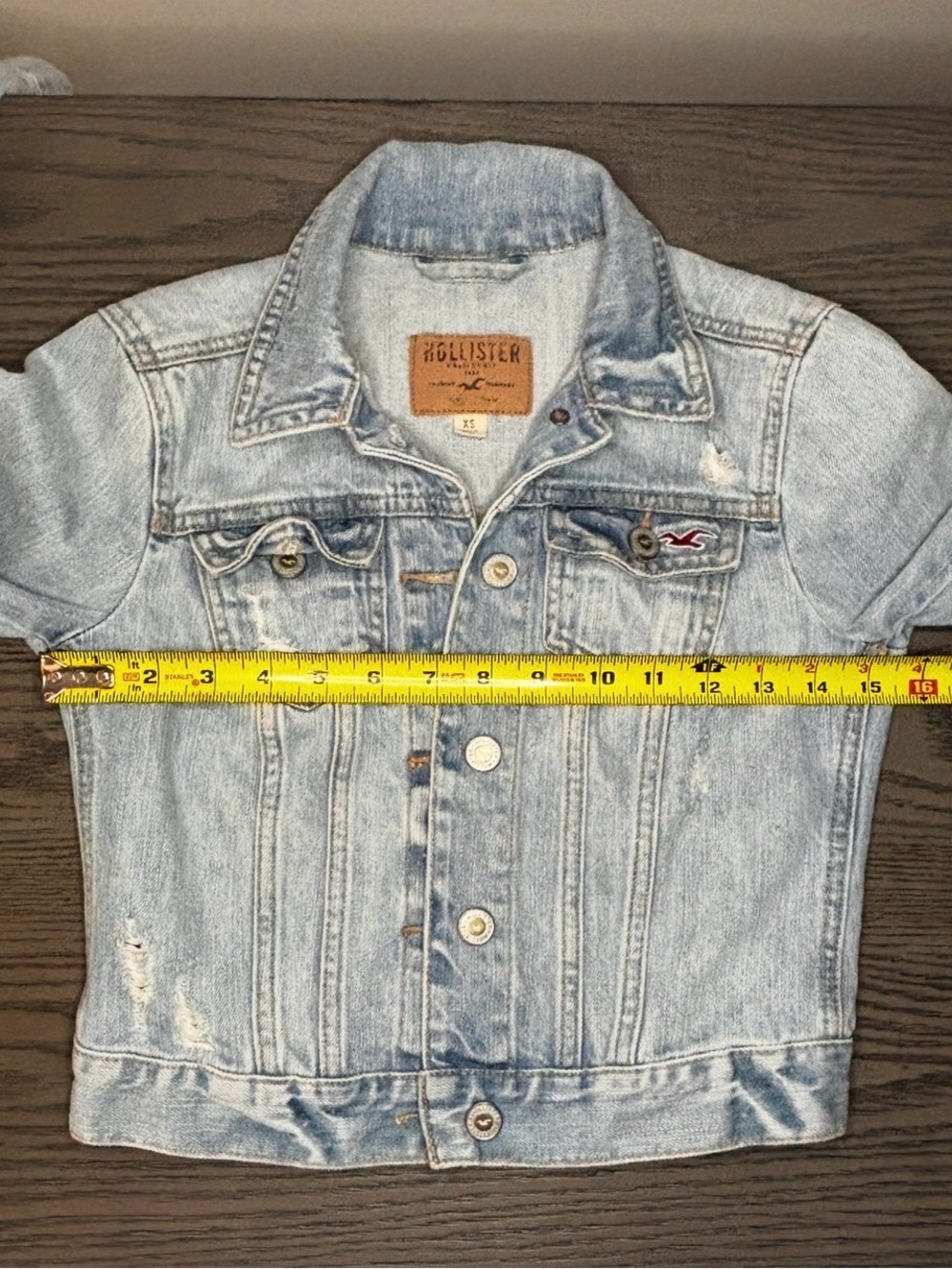 Hollister XS Cropped Distressed Denim Jacket Light Wash Y2K 100% Cotton - Picture 5 of 8